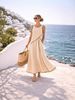 Women's Mediterranean Color Block Piped A-Line Midi Dress – Casual Boho Resort Gown For Summer 2026_ecoleips.com