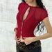 Summer Sexy Hollowed out Short Sleeve Top for Women Pure Color Waist Cinching T-Shirt American Style European Fashion_ecoleips.com