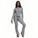 Women's Clothing Fashionable Casual Solid Color Striped Two Piece Set Solid Color Zip-Up Hoodie & Jogger Set – Trendy Streetwear Comfort_ecoleips.com