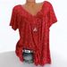 New Cross-border European American Women's Clothing 2019 Summer Hot-selling V-neck Loose Short-sleeve Printed T-shirt On_ecoleips.com