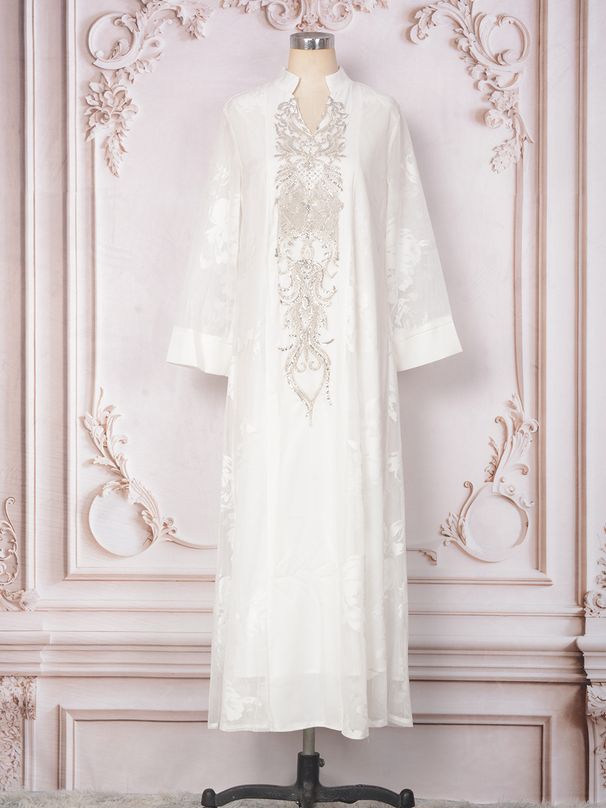 Women's Clothing Muslim Robe Women's Long Skirt Beaded Beads Abaya Dress_ecoleips.com