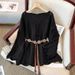 New Women's Clothing Knit Sweater Hollow Out Long Sleeve Loose Fit Stylish Youthful Belted Waist Slimming Outerwear Top_ecoleips.com