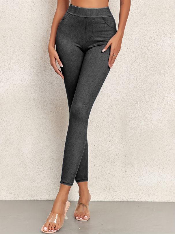 Women's Clothing Denim Yoga Fitness Pants Export Quality Hip Lifting Tights High Waist Control Pants Pockets_ecoleips.com