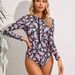 Aria Basics 2024 Model Foreign Trade One-piece Swimsuit, Long-sleeved Printed Zipper Conservative Swimsuit For Women,_ecoleips.com