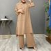 Women's Casual Sportswear Two Piece Elegant Long Sleeve Shirt Loose Fashionable Wide Leg Pants Set_ecoleips.com