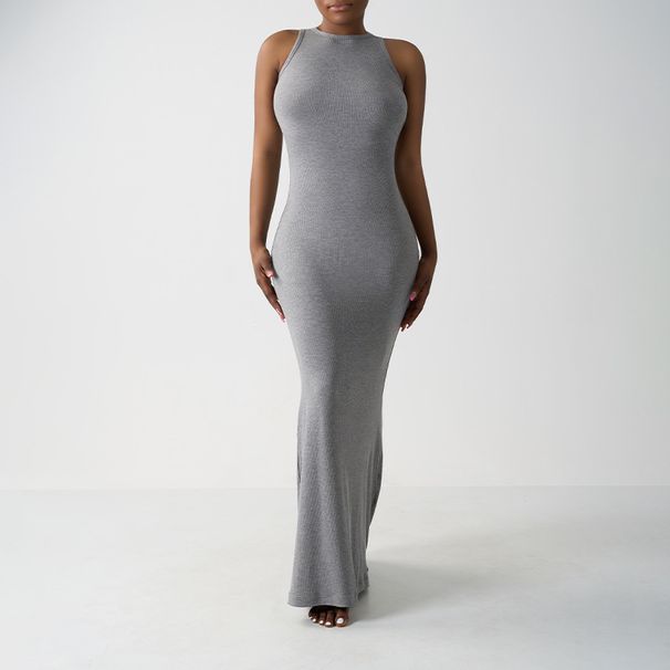 Women's Clothing Sexy Round Neck Sleeveless High Elastic Breathable Long Dress Slim Hip Skirt_ecoleips.com