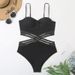 Women's Clothing Sexy Black Triangle One Piece Swimsuit Women's Steel Support Hard Bag High Waist Bikini_ecoleips.com