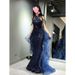 Blue Evening Dress 2025 New Luxury Niche High-End Adult Piano Vocal Violin Art Exam Graduation Host_ecoleips.com