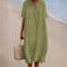 Spring/Summer New Women's Casual Dress Versatile Slimming Solid Color Cotton Linen Hot Selling In Stock_ecoleips.com
