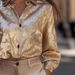 Women's Clothing Satin-Effect Draped Blouse – Elegant Floral Print Shirt For Women (Gold, S-XXL)_ecoleips.com