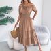 2026 Spring/Summer European And American Casual Off-Shoulder Ruffled Short-Sleeve Gathered Waist Long Dress Independent_ecoleips.com