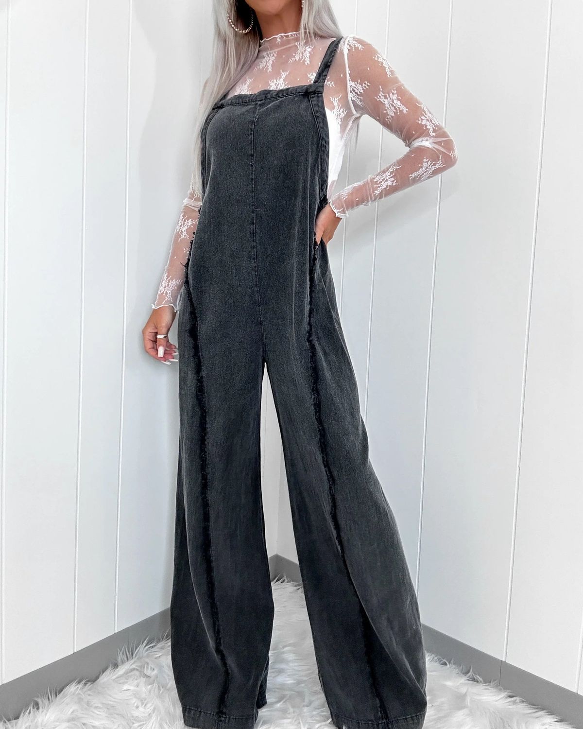 Women’s Clothing Spring New Loose Overalls Women Retro Washed Raw Edge Wide Leg Jumpsuit_ecoleips.com