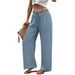 Women's High-Waisted Wide Leg Pants Casual Loose Fit Beach Vacation Trousers with Drawstring And Pockets_ecoleips.com