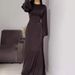 European And American 2025 Spring New Style Slim-Fit Tie-Waist Solid Color Long-Sleeve Elegant Dress For Women_ecoleips.com