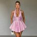 Women's Sexy Elegant Jacquard Halter Belted Back Bow Bodycon Midi Dress – Spring Party Gown 2026_ecoleips.com