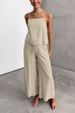 European And American 2025 Summer Cotton And Linen Cool Suspender Trousers Loose Casual Comfortable Two Piece Set_ecoleips.com