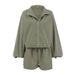 Verve Fashion Gray Sports Windbreaker Set 2025 Spring Loose Jacket Shorts Two-Piece Design Sense Women's Clothing_ecoleips.com