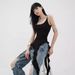 Women’s Clothing Summer Pure Desire Style Hot Girl Top Black Asymmetrical Ribbon Ruffle Vest Design Suspenders_ecoleips.com