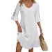 Women's Clothing Solid Color V-neck Trumpet Sleeve Lace Mid-length Dress_ecoleips.com