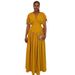 Women's Clothing V Sleeve Elastic Waist Slim Long Skirt New Style Solid Color Temperament Fashion High Waist Dress Female_ecoleips.com