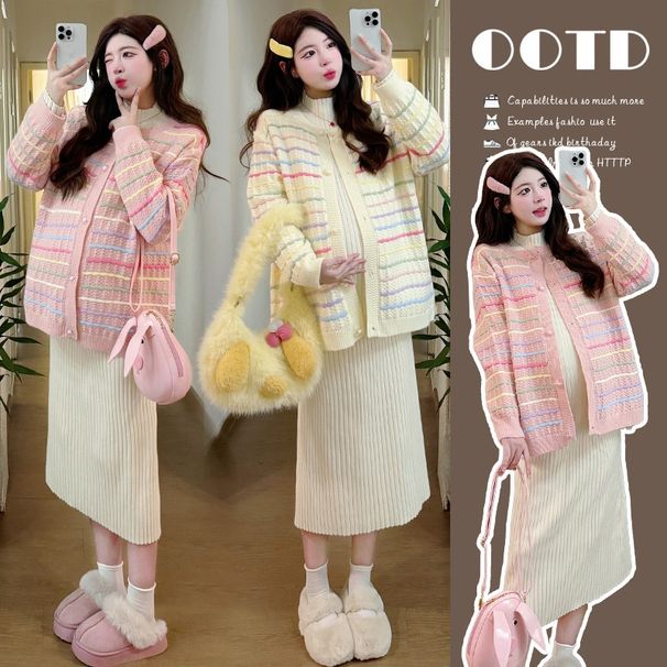 Autumn Winter New Korean Fashion Sweater Two-Piece Set Maternity Dress_ecoleips.com