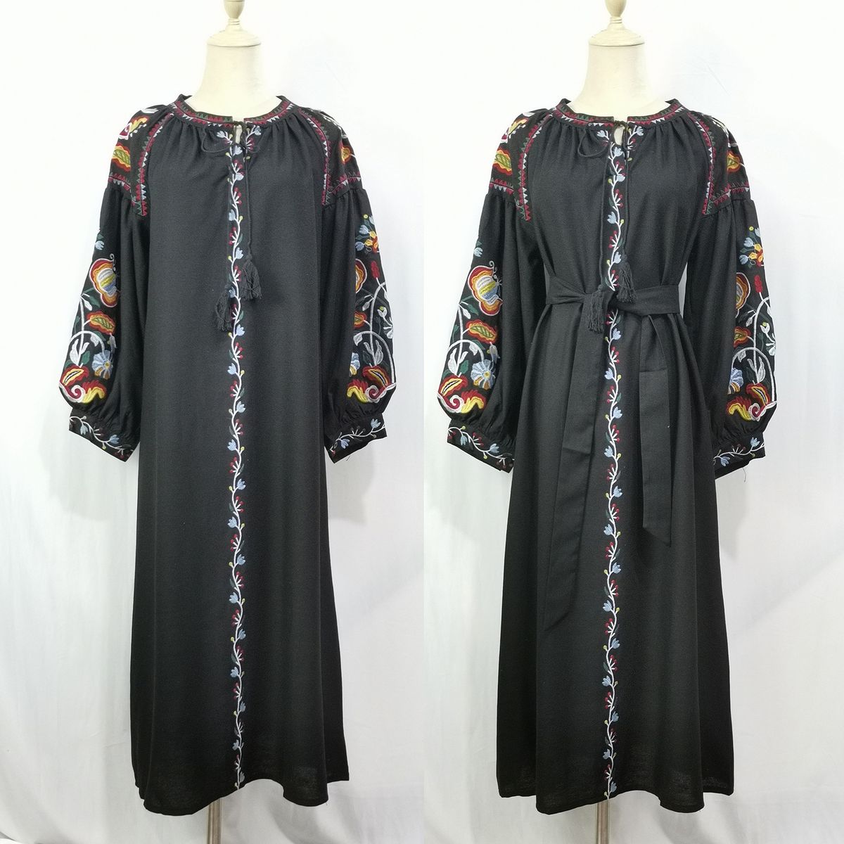 Women's Clothing Women's Embroidered Tassel Lantern Sleeve Cotton Linen Dress Southeast Asian Muslim Fashion_ecoleips.com