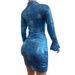 Women's Clothing Retro Denim Two Piece Suit With Pleated Body Shaping Long Sleeved Top Fashionable And Versatile Hip Skirt_ecoleips.com