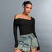 Voya Women's Ins Sexy T-shirt With Unique Design For Spring And Summer, Square Neck Short Top_ecoleips.com