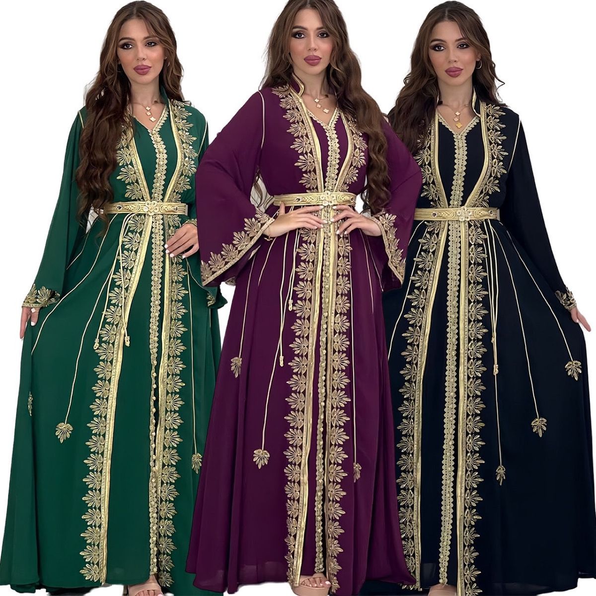 Muslim Abaya Muslimabaya Women's Fashion Long Sleeve Embroidered Two-Piece Set_ecoleips.com