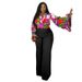 Women's Clothing Suit Autumn Large Size Printed Trumpet Sleeve Top Wide Leg Pants Two Piece Suit_ecoleips.com