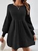 Elegant Knit Sweater Dress With Lantern Sleeves & A-Line Hem - Soft Polyester Blend For Women (Available In Black/Khaki, Sizes S-XL)_ecoleips.com