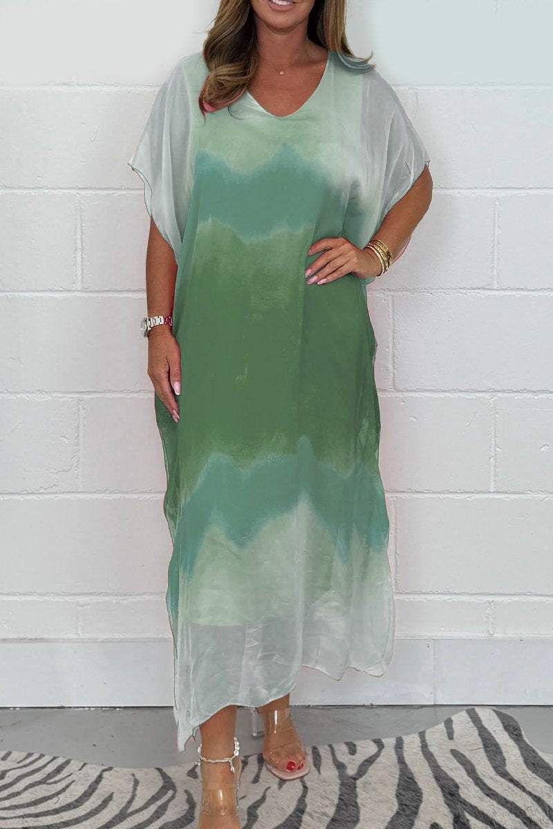 Summer Women's Long Casual Dress Chiffon Color Block Large Stock Available_ecoleips.com