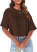 Women's Clothing Loose Short T-Shirt Round Neck Cropped Top Casual Summer Solid Color Basic American Style_ecoleips.com