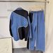 Retro Casual Suit For Women Korean Version Contrast Color Stitching Denim Shirt + High Waist Loose Wide Leg Pants Two Piece Suit_ecoleips.com