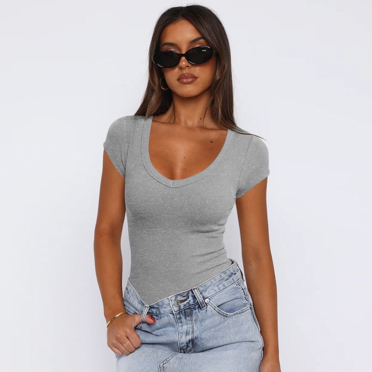 Summer Ribbed Pullover Women's Top Style Hot Selling Sexy Short Sleeved Solid Color_ecoleips.com