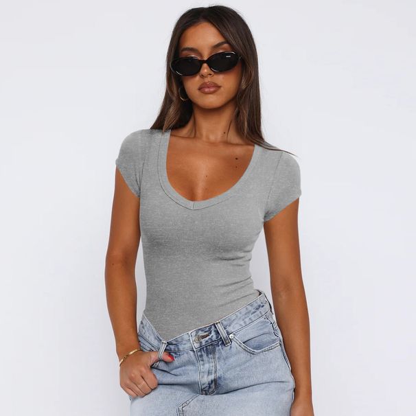 Summer Ribbed Pullover Women's Top Style Hot Selling Sexy Short Sleeved Solid Color_ecoleips.com