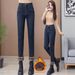 2026 Fall/Winter New Style Fleece-Lined Warm Slim-Fit Pants High-Waisted Slimming Thick Stretchy Versatile Women's Denim_ecoleips.com