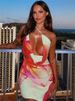 Tossy One-Shoulder V-Neck Summer Mini Dress For Women Printed Contrast Slim Spaghetti Sexy Dress Female Backless Party Dress New_ecoleips.com