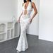 Women's Clothing Hollow Halter Neck Long Skirt Sexy Transparent Lace Solid Color Temperament Slim Dress_ecoleips.com
