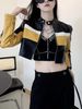 Women's Clothing Sexy PU Leather Biker Jacket With Stand Collar, Slim Fit Short Cropped Motorcycle Jacket For Women, Stylish Two-Tone Color Block_ecoleips.com