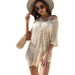 Striped Knitted Bikini Cover-Up Shirt - Square Neck Hollow Out Beach Sun Protection Top, European & American Style_ecoleips.com