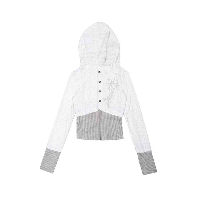 American Retro Patchwork Knitted Hooded Sweatshirt Jacket Women, Autumn And Winter, High-end Style, Slim-fit Short Top_ecoleips.com