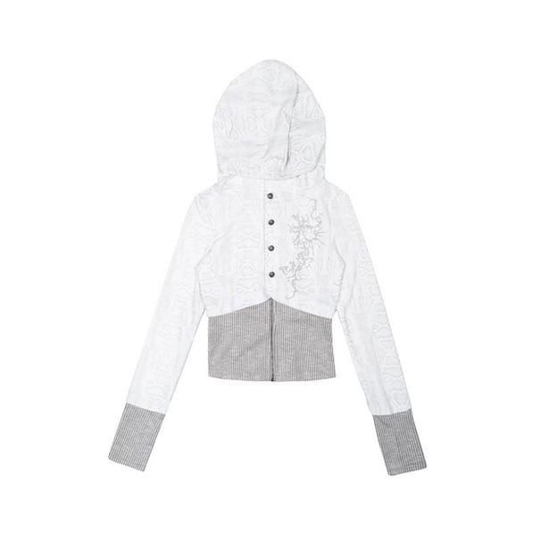 American Retro Patchwork Knitted Hooded Sweatshirt Jacket Women, Autumn And Winter, High-end Style, Slim-fit Short Top_ecoleips.com