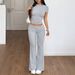 Diyun Sports Hot Girl Style Solid Color Short Sleeve Wide Leg Pants Two-Piece Set Women's Clothing 2025 Spring Summer_ecoleips.com