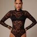 Lace Long-Sleeve Bodysuit For Women – Elegant Stand Collar With Floral Embroidery (Black) – Slim Fit Stretch Lingerie & Layering Piece_ecoleips.com