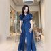 Women's Clothing Summer Retro Single Breasted Loose Casual Ruffled Short Sleeved Denim Dress_ecoleips.com