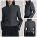2026 New Women's Clothing Dark Gray Stand-up Collar Waist Curved Hem Short Jacket Minimalist Commuter Style Fashion Jacket_ecoleips.com