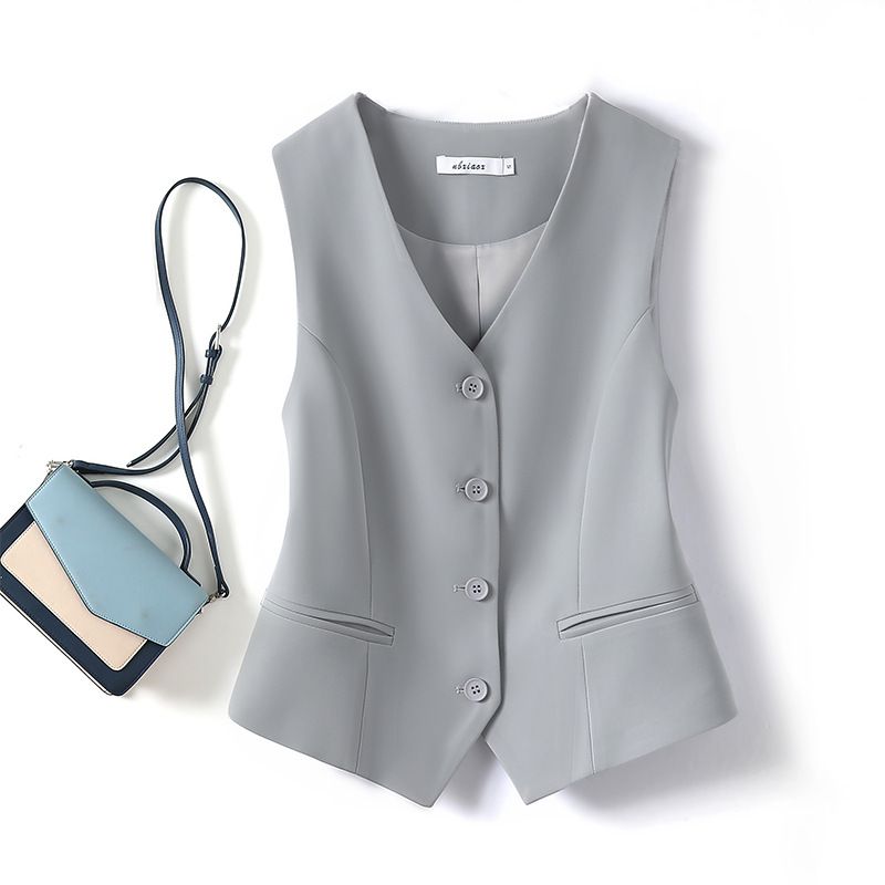 Women's Clothing Suit small vest gray vest women's jacket 2023 new outerwear tops short small sleeveless vest_ecoleips.com