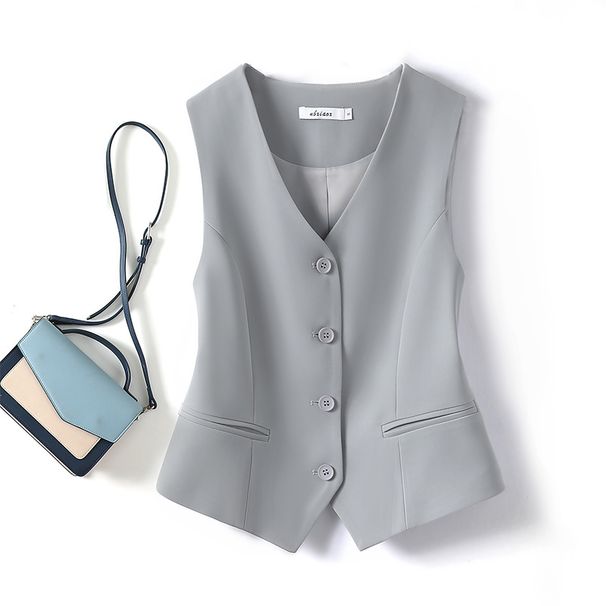 Women's Clothing Suit vest women's small vest 2023 spring and autumn new slim fit outer wear layered women's waistcoat black short vest_ecoleips.com