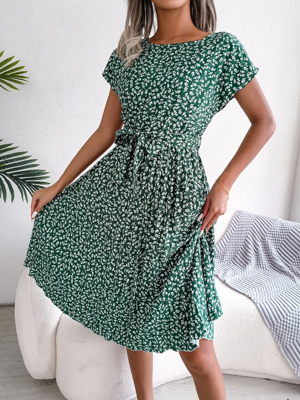 Instagram-style Real Shot Of The New Spring-summer Casual Short-sleeve Floral Pleated Skirt. European And_ecoleips.com